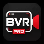 Screenshot of the BVR Pro APK interface showing premium video editing tools, timeline editing, effects, transitions, and export options.