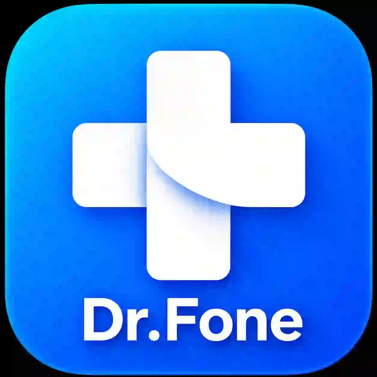 Dr.Fone APK icon featuring a modern blue gradient design with a white medical cross representing phone data recovery and device repair tools.