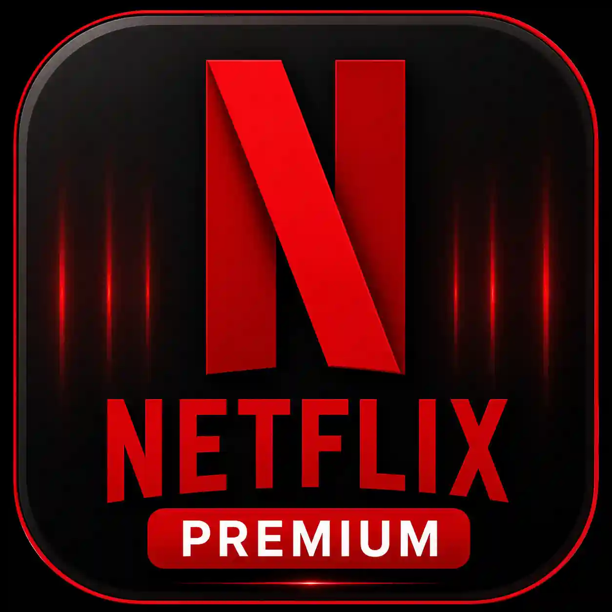 Netflix Premium logo featuring a bold red "N" and Premium badge on a glossy black background with a modern streaming app design.