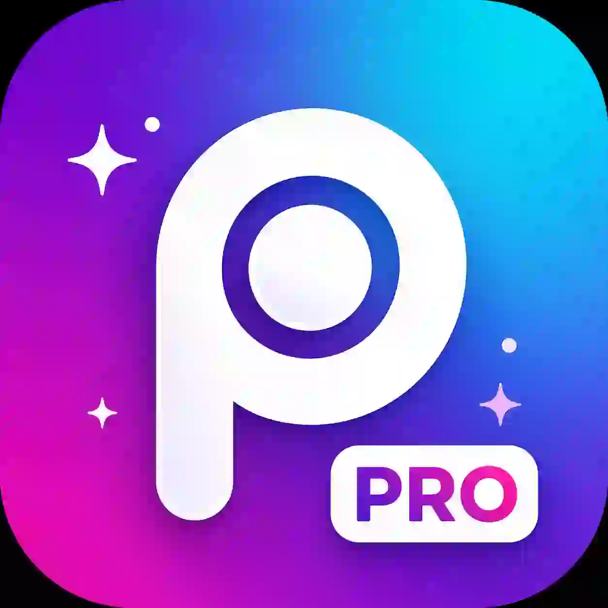 PicsArt Pro APK app icon featuring a colorful gradient background with a modern white "P" logo and Pro badge.