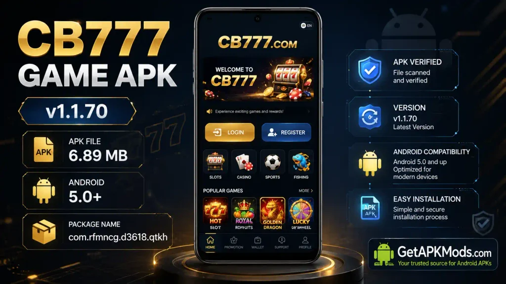 CB777 Game infographic description with mobile phone screenshot