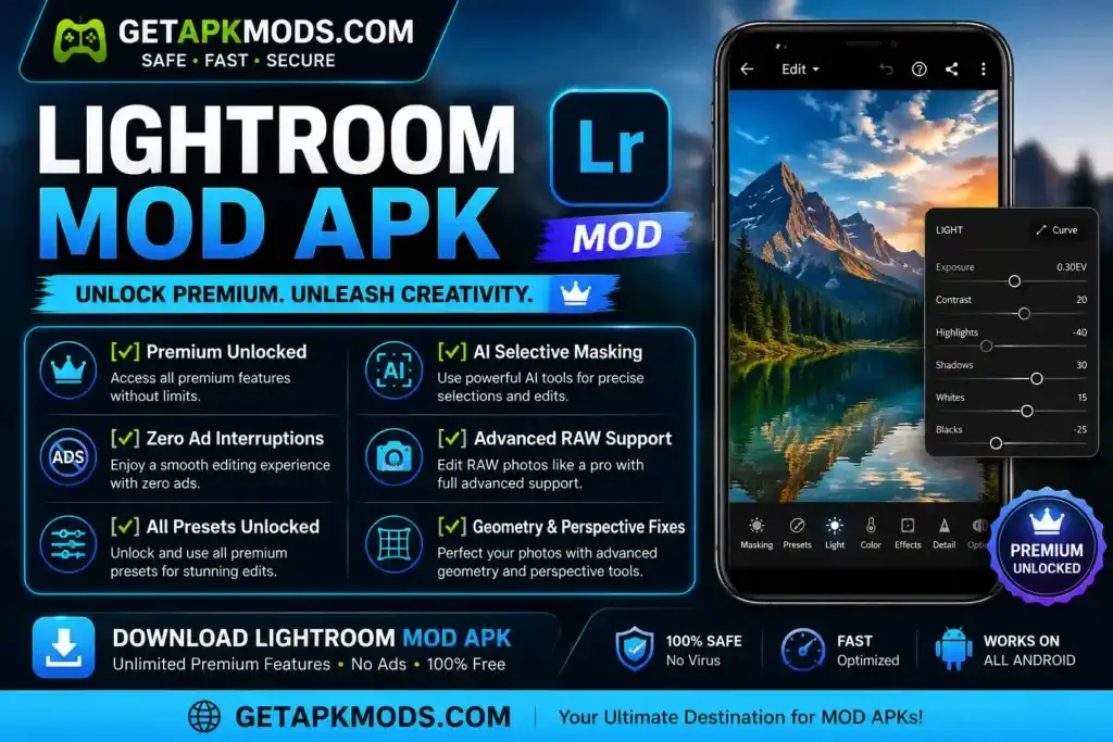 Lightroom Mod APK Premium Unlocked – AI Masking RAW Support No Ads