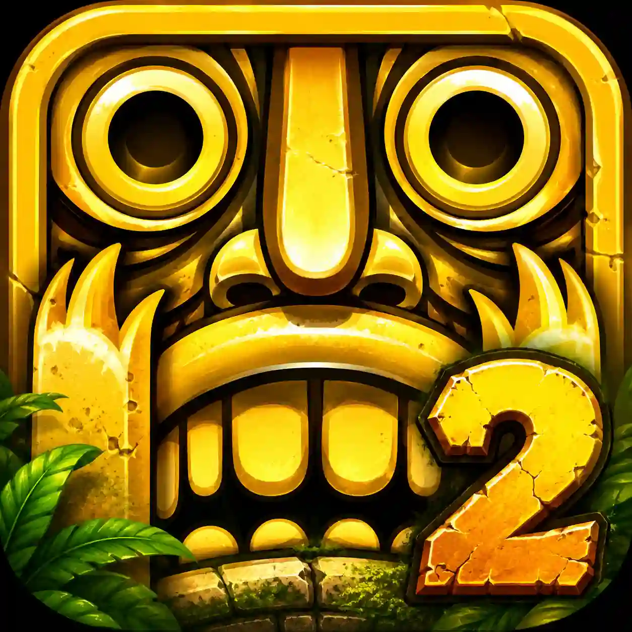 Temple Run 2 game icon featuring a golden temple idol with a jungle-themed background and the number 2 in the corner.