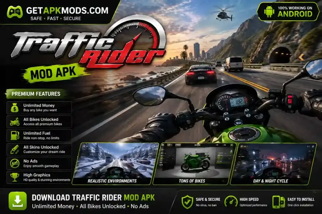 Traffic Rider Mod APK v2.0 – Unlimited Money Unlocked Bikes No Ads