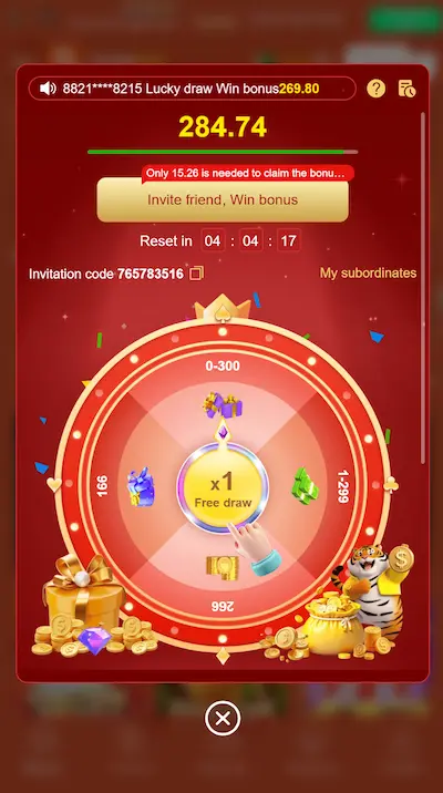 FE786Win Game free draw screen with invitation bonus and countdown timer